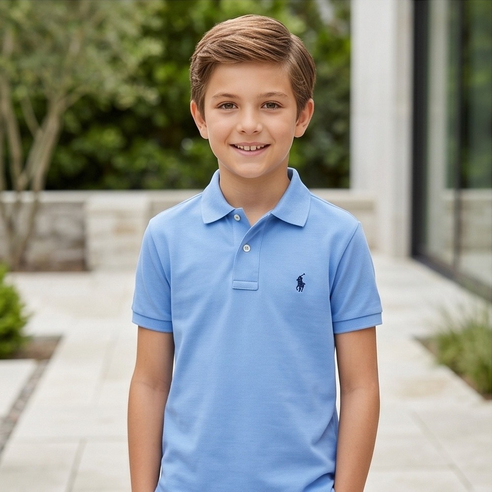 Polo Ralph Lauren Boys Blue Short Sleeve Pique Polo Shirt Size L Classic Fit